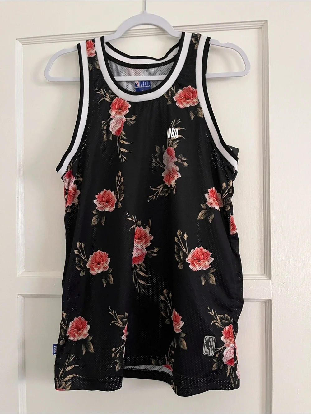 NBA Black Floral Basketball Jersey with Red Flowers